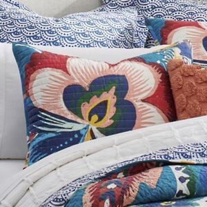 NWT Set of 2 Grandin Road Leena Sham Floral Bright Boho Quilted